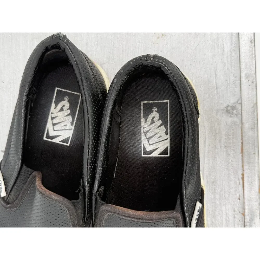 Vans Classic Slip-On Black Perforated Leather Sneakers Women's 7.5 Men's 6 Skate